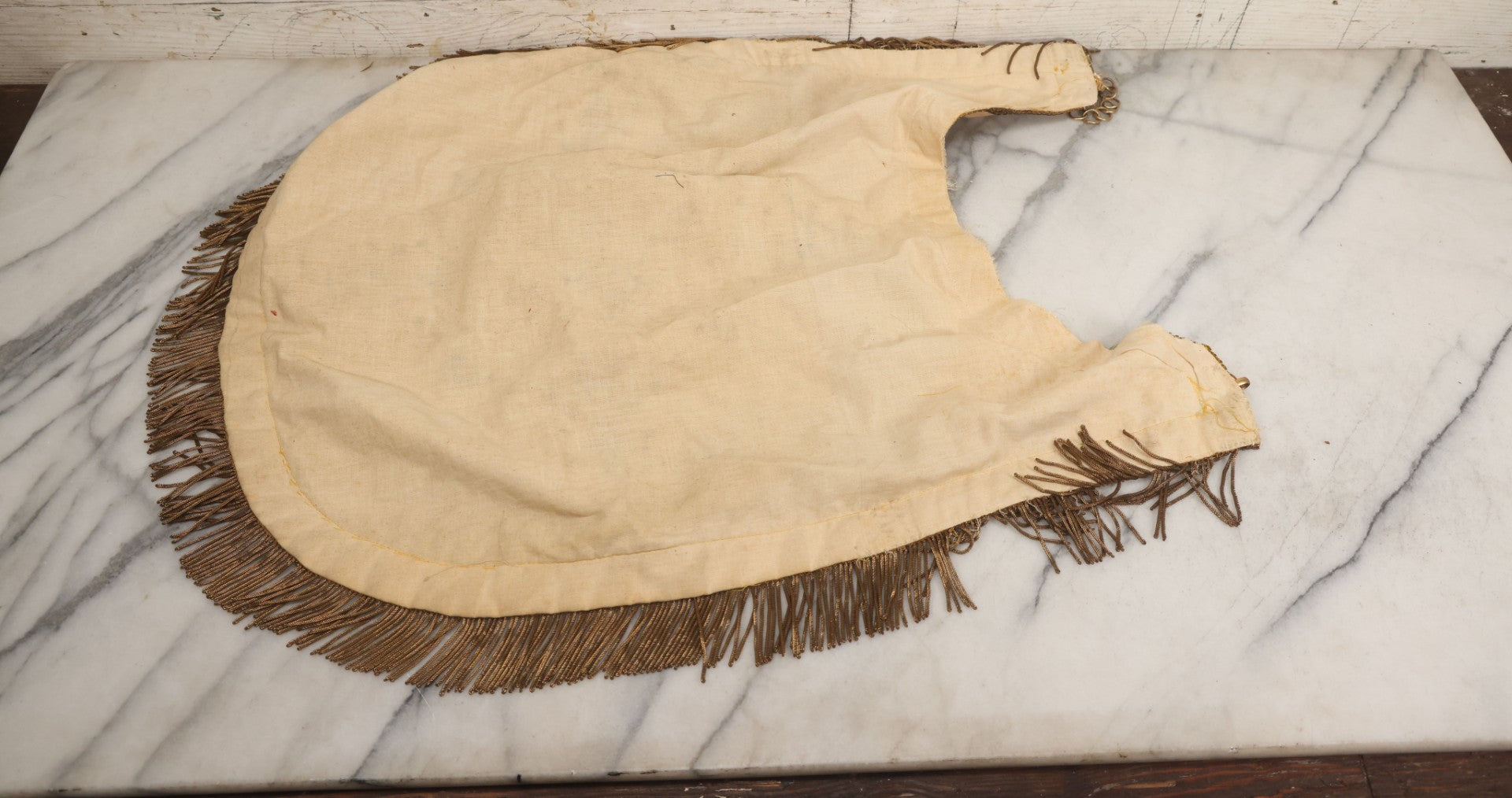 Lot 039 -  Antique Embroidered Religious Liturgical Priests Apron Bib With Agnus Dei Lamb And Cross Motif, Gold Fringe Trim