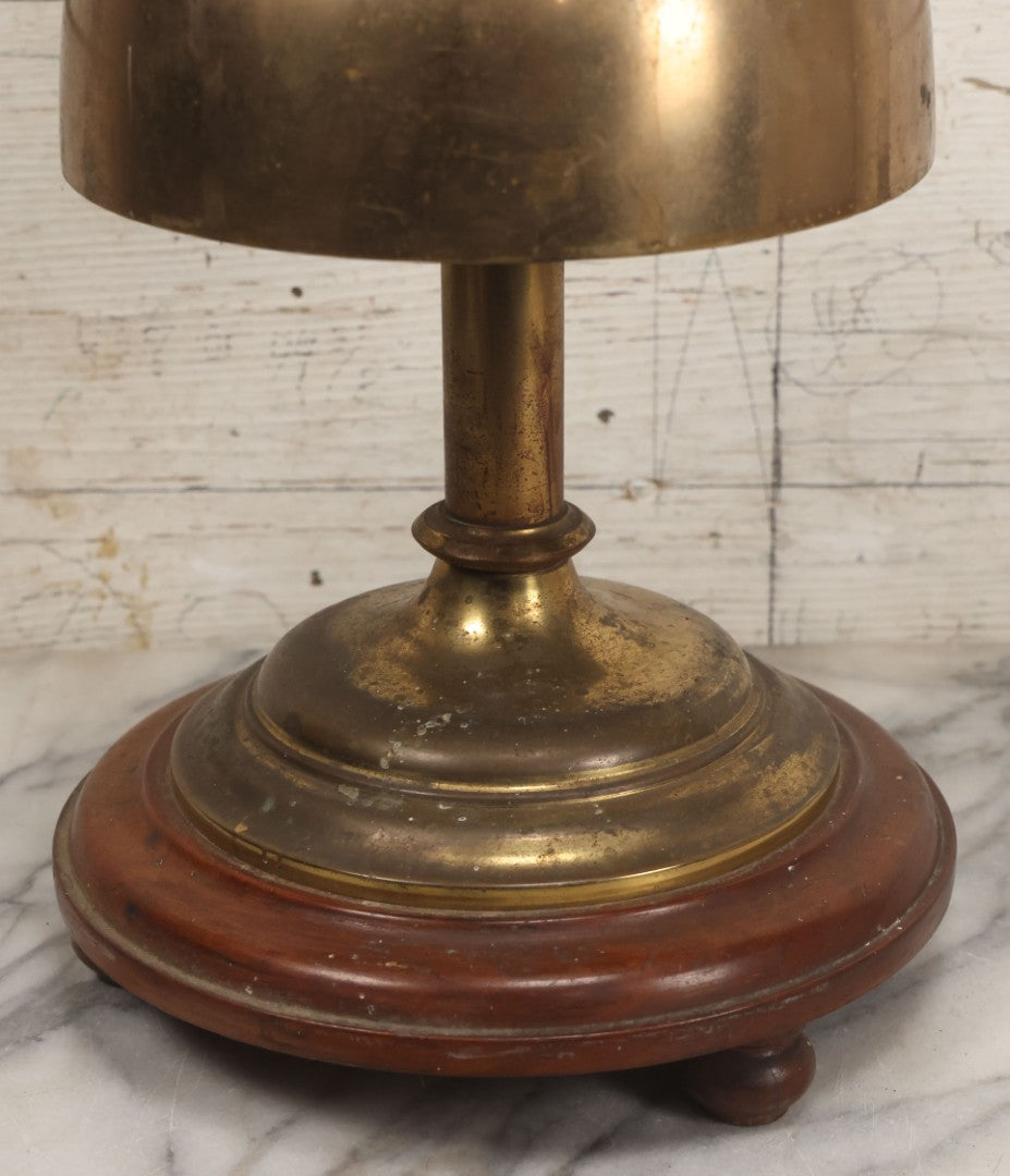 Lot 040 - Antique Brass Religious Ecclesiastical Altar Desk Bell With Cross Finial On Wooden Base, Loud, Satisfying Ring And Tone
