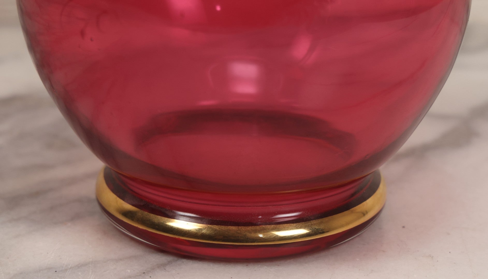 Lot 042 -  Antique Mary Gregory Style Cranberry Glass Pitcher Hand Painted Enamel Decoration Of Boy Playing Hoop And Gold Trim