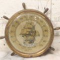 Lot 045 - Vintage Brass Advertising Thermometer With Nautical Motifs, Ship Wheel, Advertising James H. Ginley, Funeral Service, Walpole, Massachusetts, 7-1/2" Diameter