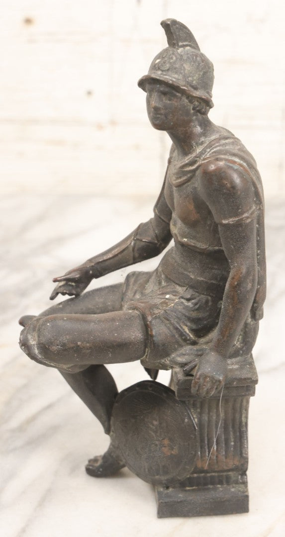 Lot 047 - Antique Spelter Roman Soldier Clock Topper Statue