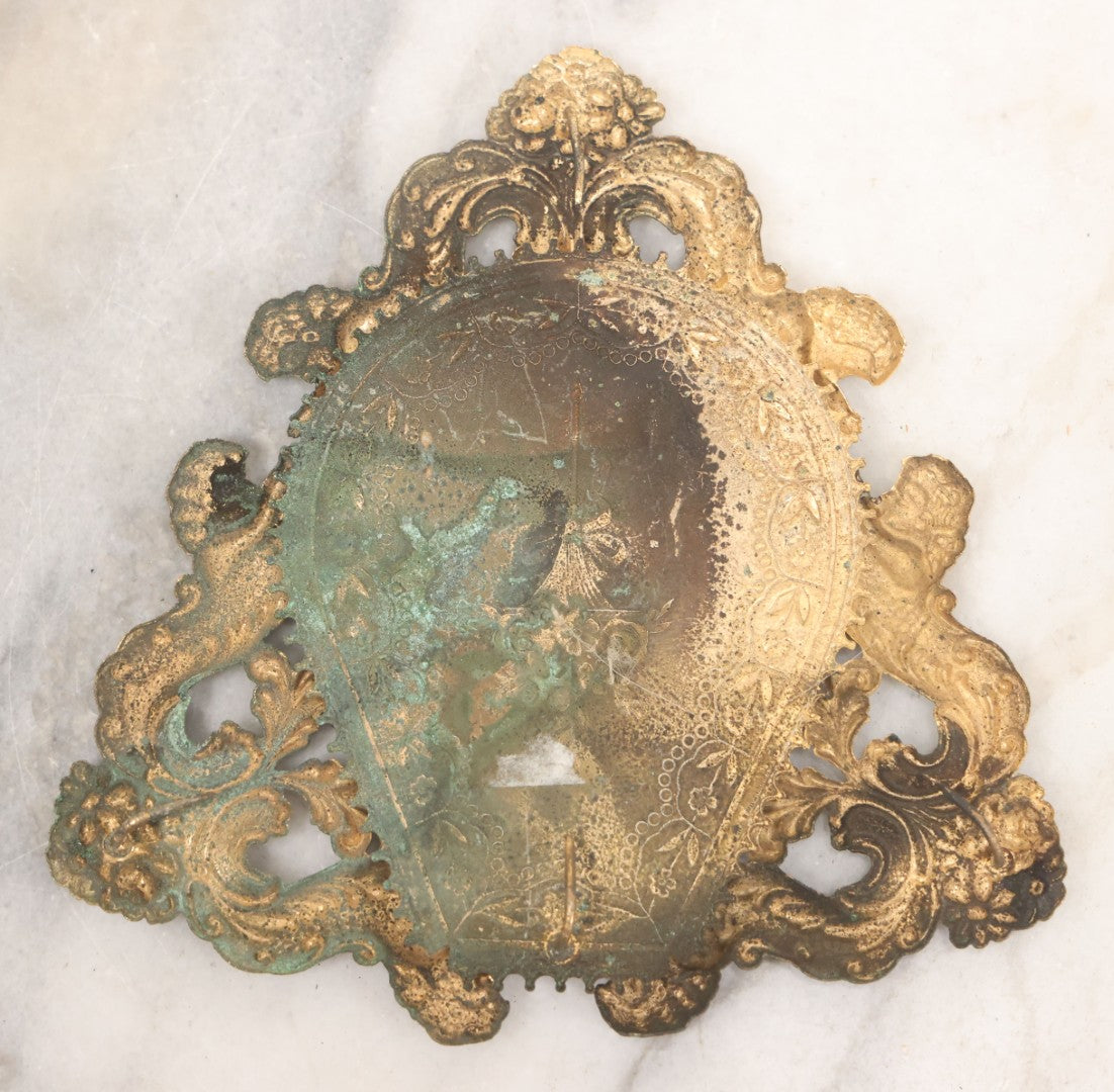 Lot 052 - Antique Ornate Gilt Brass Fragment With Mermen, Cherubs, And Foliate Scrollwork