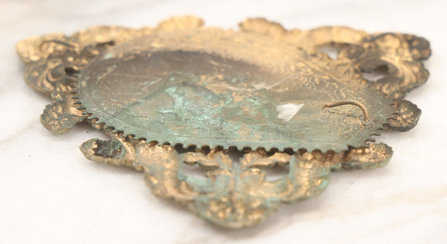 Lot 052 - Antique Ornate Gilt Brass Fragment With Mermen, Cherubs, And Foliate Scrollwork
