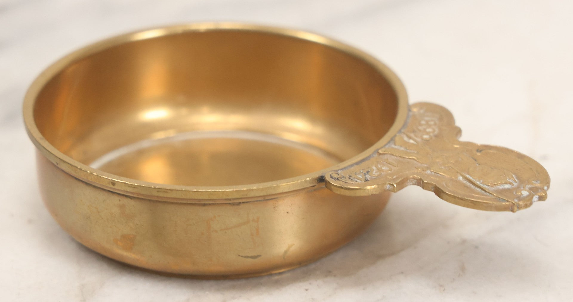 Lot 053 - Antique Brass Tastevin Wine Up With Soldier Figure, Commemorating 25th Anniversary Of Something, 1899-1924