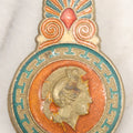 Lot 060 - Vintage Cast Brass And Enamel Cloisonne Paper Clip With Roman Soldier, Ancient Ruins Motif