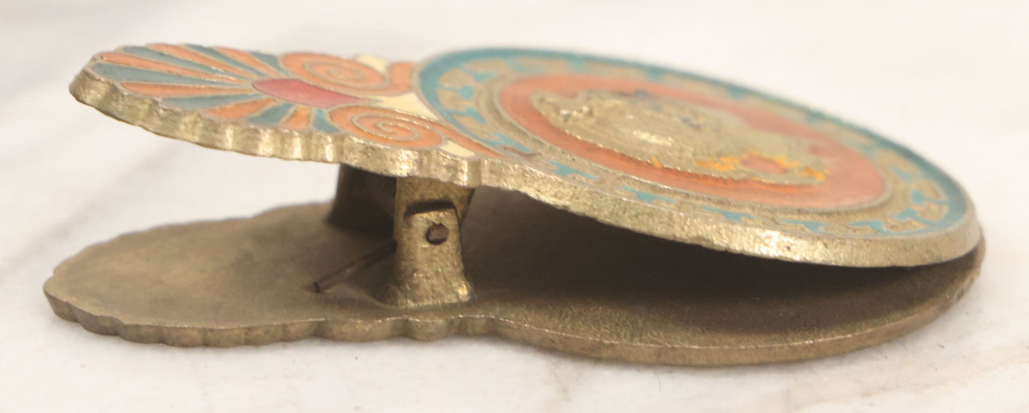 Lot 060 - Vintage Cast Brass And Enamel Cloisonne Paper Clip With Roman Soldier, Ancient Ruins Motif