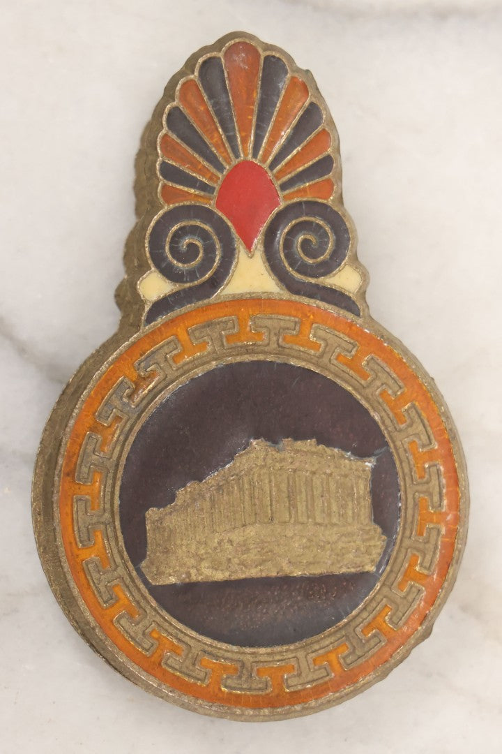 Lot 060 - Vintage Cast Brass And Enamel Cloisonne Paper Clip With Roman Soldier, Ancient Ruins Motif