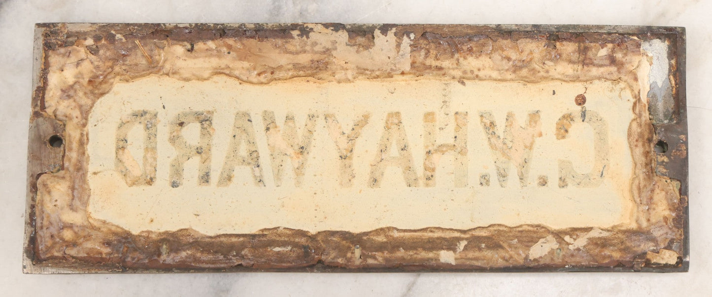 Lot 062 - Vintage Reverse Painted Name Plate Door Tag For G.W. Hayward In Brass Mounting Frame, Not Cracked