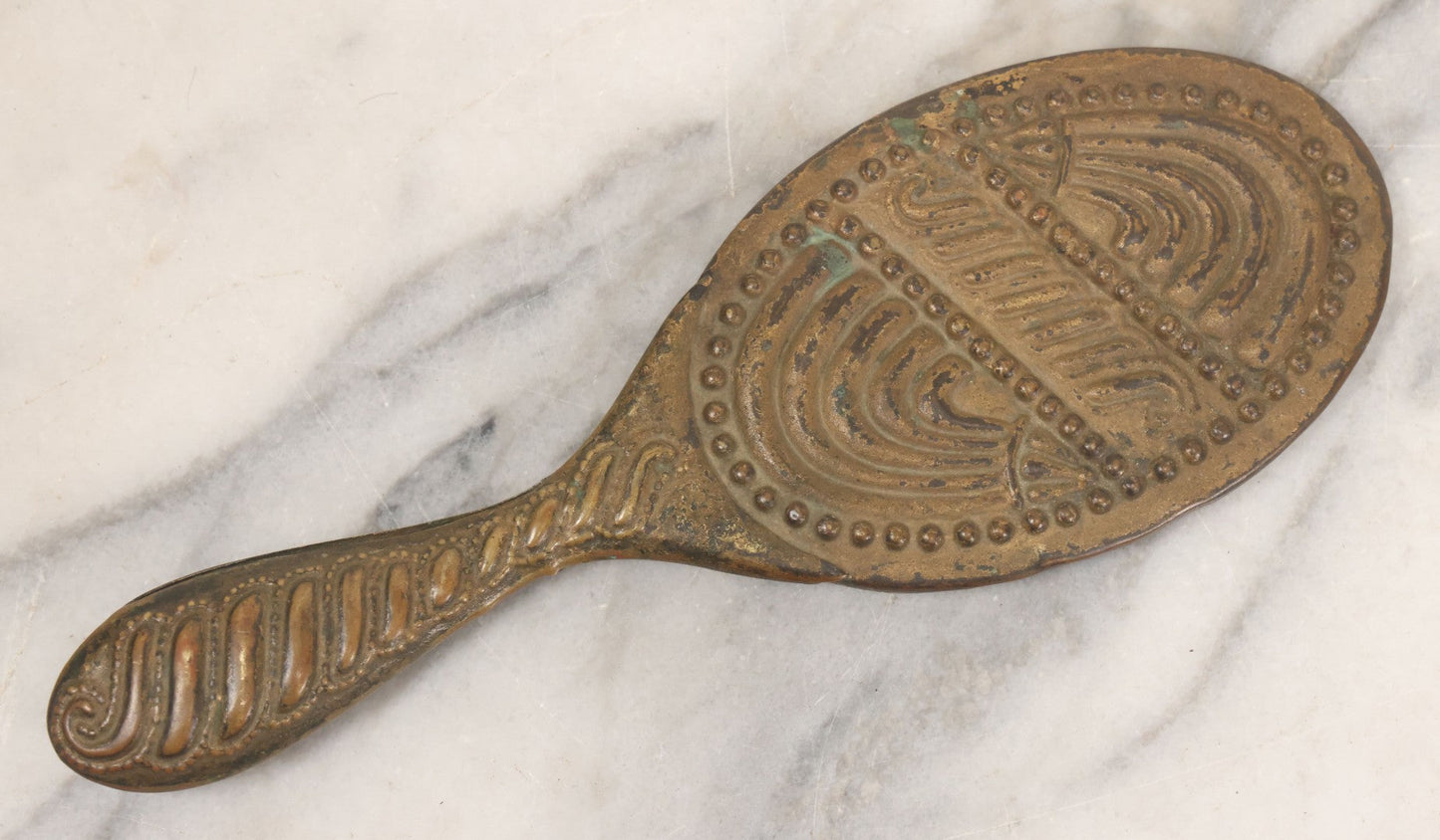 Lot 063 - Antique Pressed Brass Repousse Hand Mirror