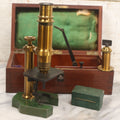 Lot 066 - Antique French Brass Microscope With Case And Contents, Manufactured By C. Verick, Paris, Circa 1885, Note Missing Parts, Many Loose Parts In Box