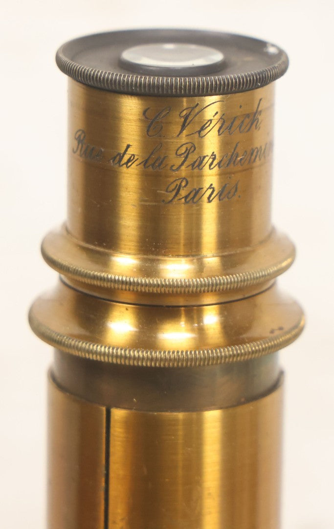 Lot 066 - Antique French Brass Microscope With Case And Contents, Manufactured By C. Verick, Paris, Circa 1885, Missing Note Parts, Many Loose Parts In Box