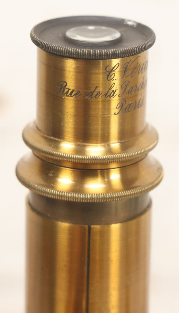 Lot 066 - Antique French Brass Microscope With Case And Contents, Manufactured By C. Verick, Paris, Circa 1885, Missing Note Parts, Many Loose Parts In Box