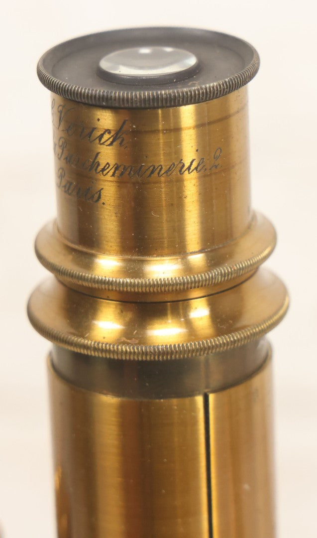 Lot 066 - Antique French Brass Microscope With Case And Contents, Manufactured By C. Verick, Paris, Circa 1885, Missing Note Parts, Many Loose Parts In Box