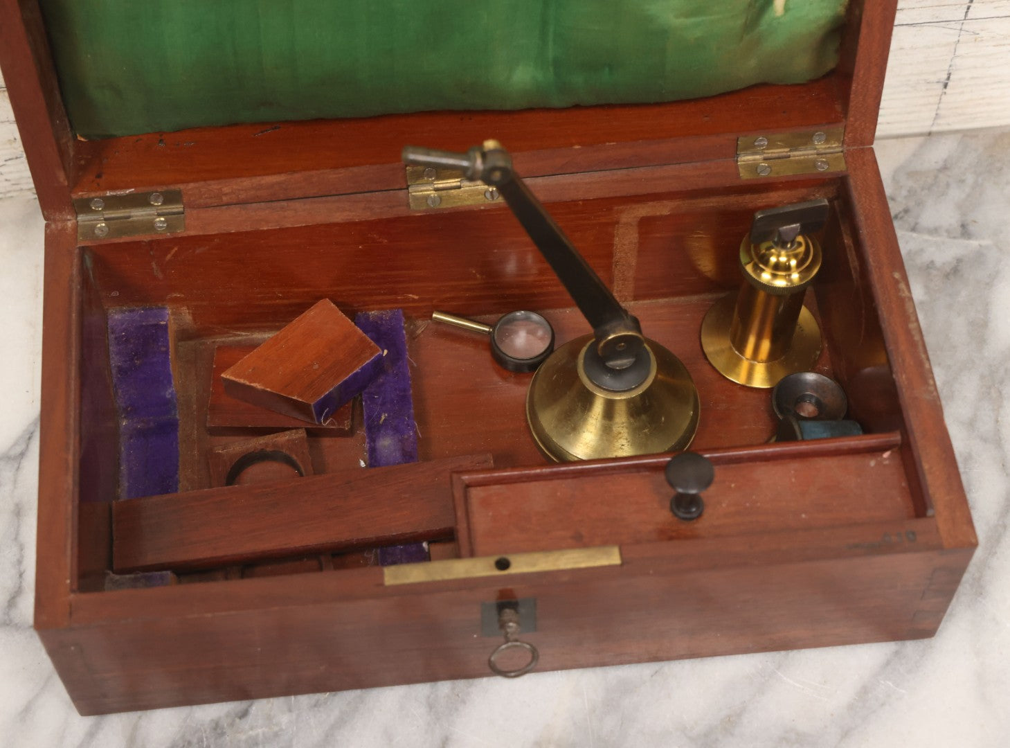 Lot 066 - Antique French Brass Microscope With Case And Contents, Manufactured By C. Verick, Paris, Circa 1885, Missing Note Parts, Many Loose Parts In Box