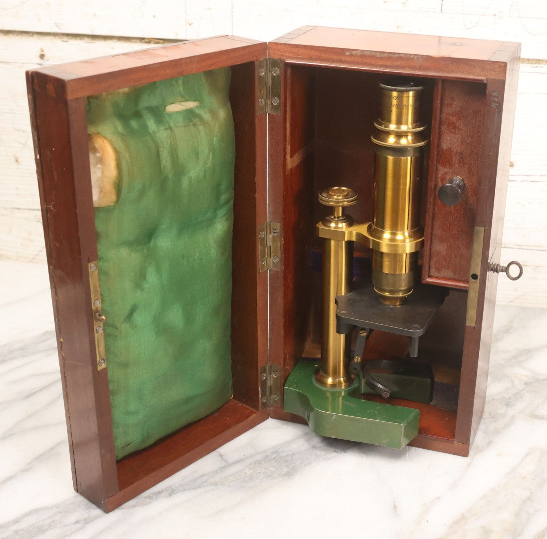 Lot 066 - Antique French Brass Microscope With Case And Contents, Manufactured By C. Verick, Paris, Circa 1885, Missing Note Parts, Many Loose Parts In Box