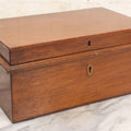 Lot 067 - Antique Handmade Wooden Desk Organizer Box With Tray Hidden In Lid, Additional Tray And Storage With Compartment On Interior, Hand Cut Wood Escutcheon