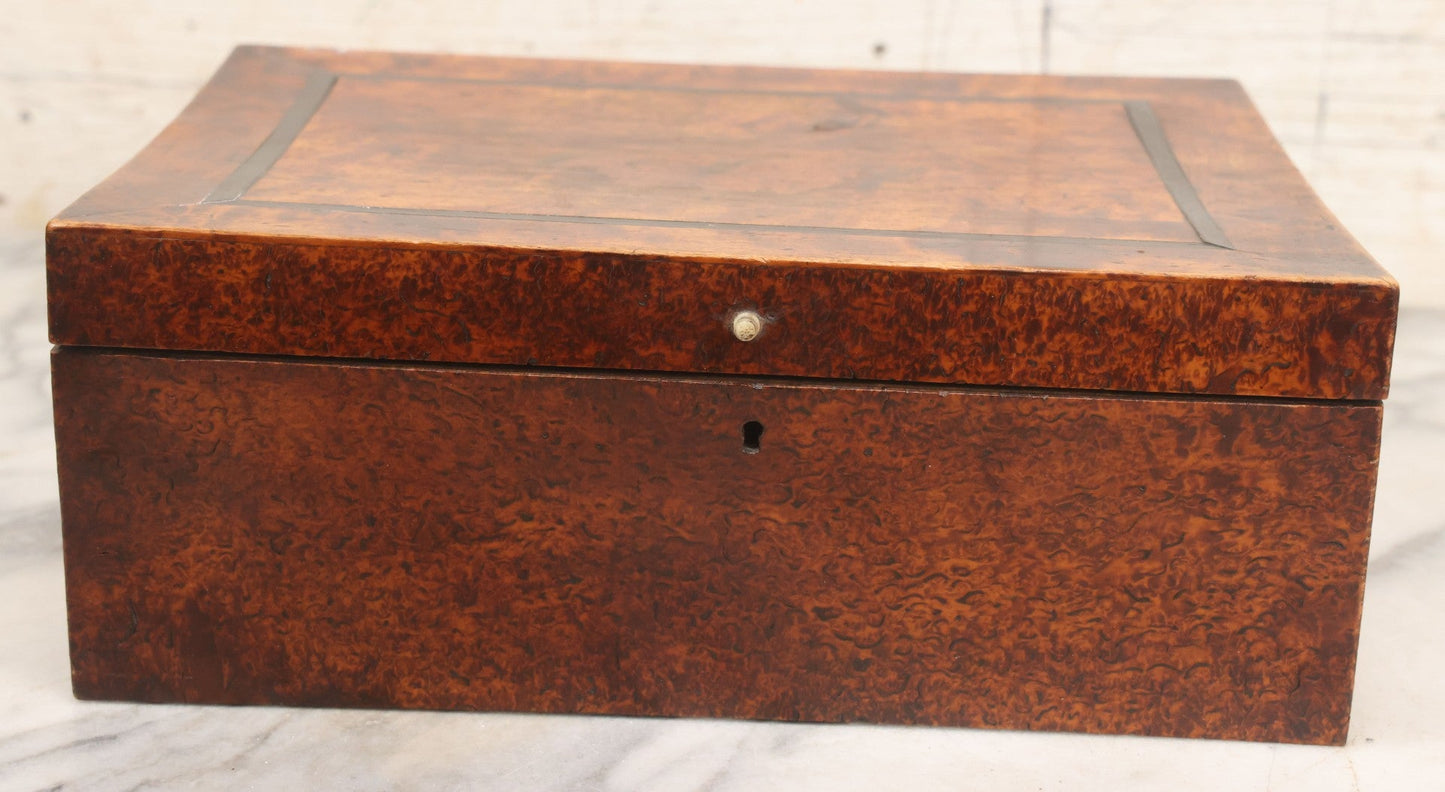 Lot 068 - Antique Burl Wood Inlaid Rectangular Box With Keyhole