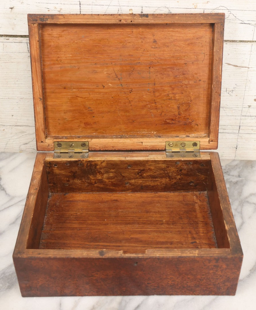 Lot 068 - Antique Burl Wood Inlaid Rectangular Box With Keyhole
