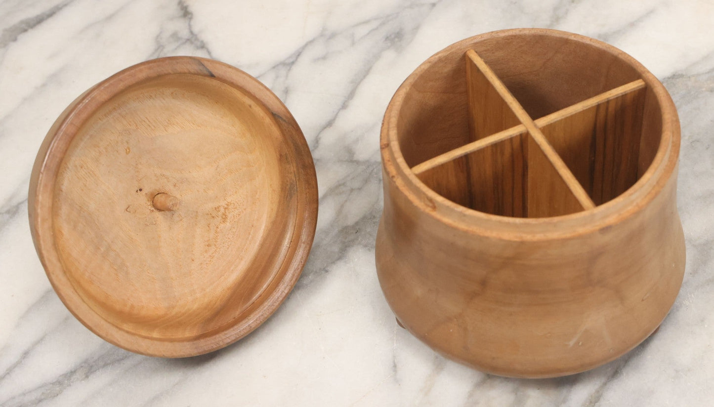 Lot 069 - Antique Folk Art Humidor With Cheeky Carved Man Head Handle On Lid, Divided Interior