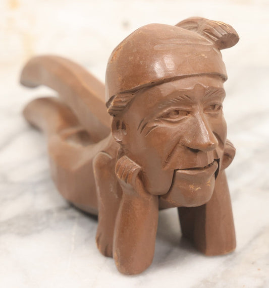 Lot 070 - Antique Hand Carved Wooden Nutcracker In Form Old Man In Sleep Cap Resting On Shoulders