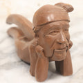 Lot 070 - Antique Hand Carved Wooden Nutcracker In Form Old Man In Sleep Cap Resting On Elbows, 8-1/4" L