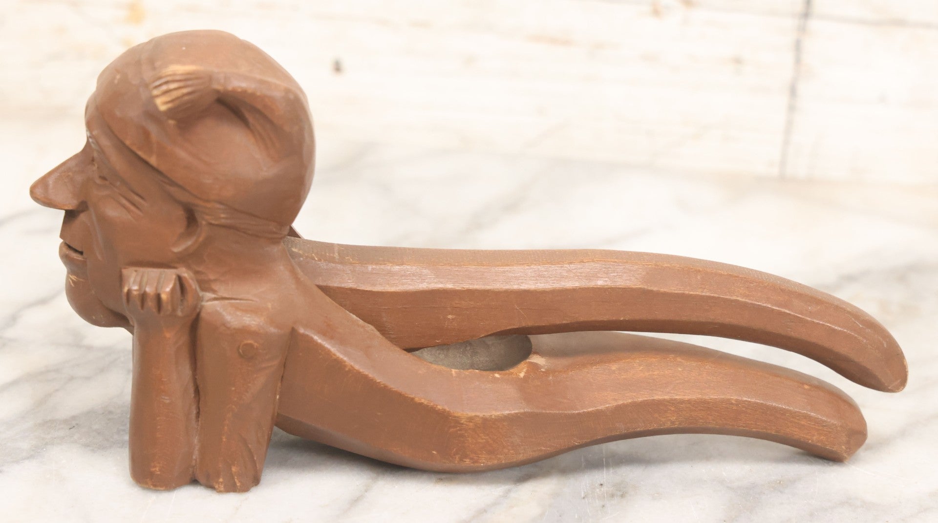 Lot 070 - Antique Hand Carved Wooden Nutcracker In Form Old Man In Sleep Cap Resting On Shoulders