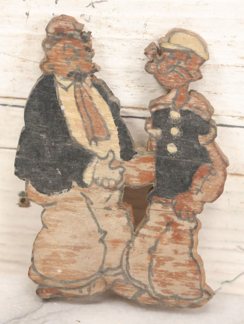 Lot 072 - Pair Of Vintage Folk Art Scroll Cut Wood Hand Painted Figurines Of Popeye, Olive Oyl, As Found