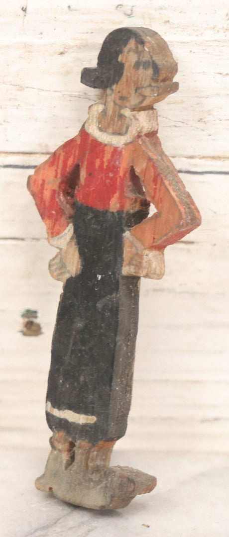 Lot 072 - Pair Of Vintage Folk Art Scroll Cut Wood Hand Painted Figurines Of Popeye, Olive Oyl, As Found