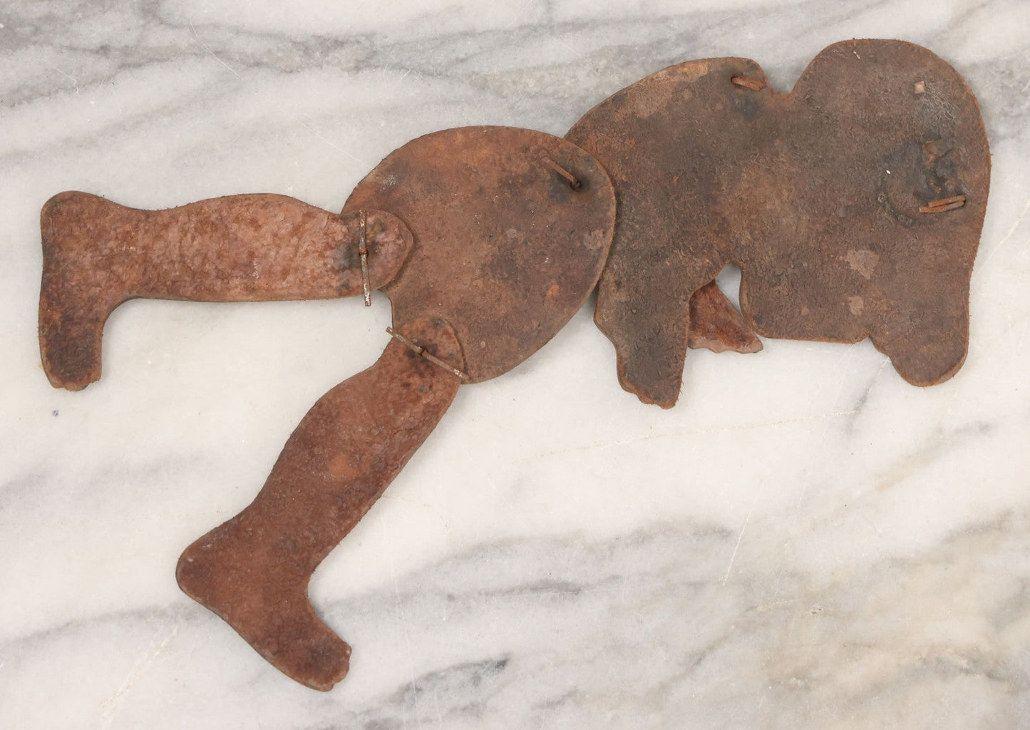 Lot 073 - Antique Hand Cut, Hand Painted Leather Jointed Puppet With Hair Legs