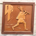 Lot 076 - Vintage Hand Carved German Folk Art Wall Hanger, Pied Piper With Rats Following Behind, 9-1/2" x 9-1/2"