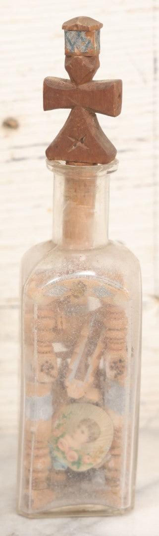 Lot 081 - Vintage Folk Art Whimsy Wood Structure In Bottle, Note Poor Condition