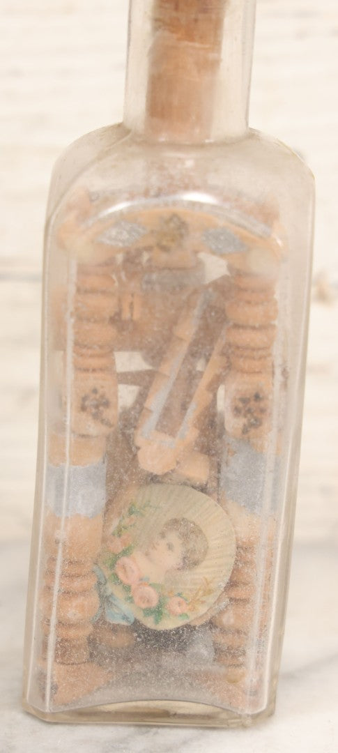 Lot 081 - Vintage Folk Art Whimsy Wood Structure In Bottle, Note Poor Condition