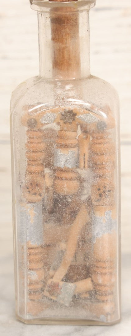 Lot 081 - Vintage Folk Art Whimsy Wood Structure In Bottle, Note Poor Condition