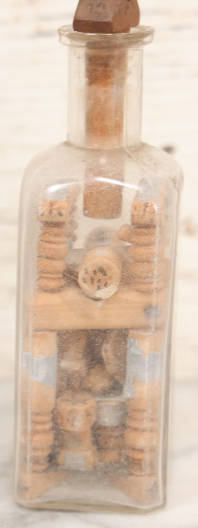 Lot 081 - Vintage Folk Art Whimsy Wood Structure In Bottle, Note Poor Condition