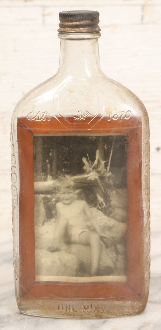 Lot 082 - Vintage Folk Art Whimsy Novelty Photo Frame In Bottle, Photo Of Little Boy... Makes You Think For A Second