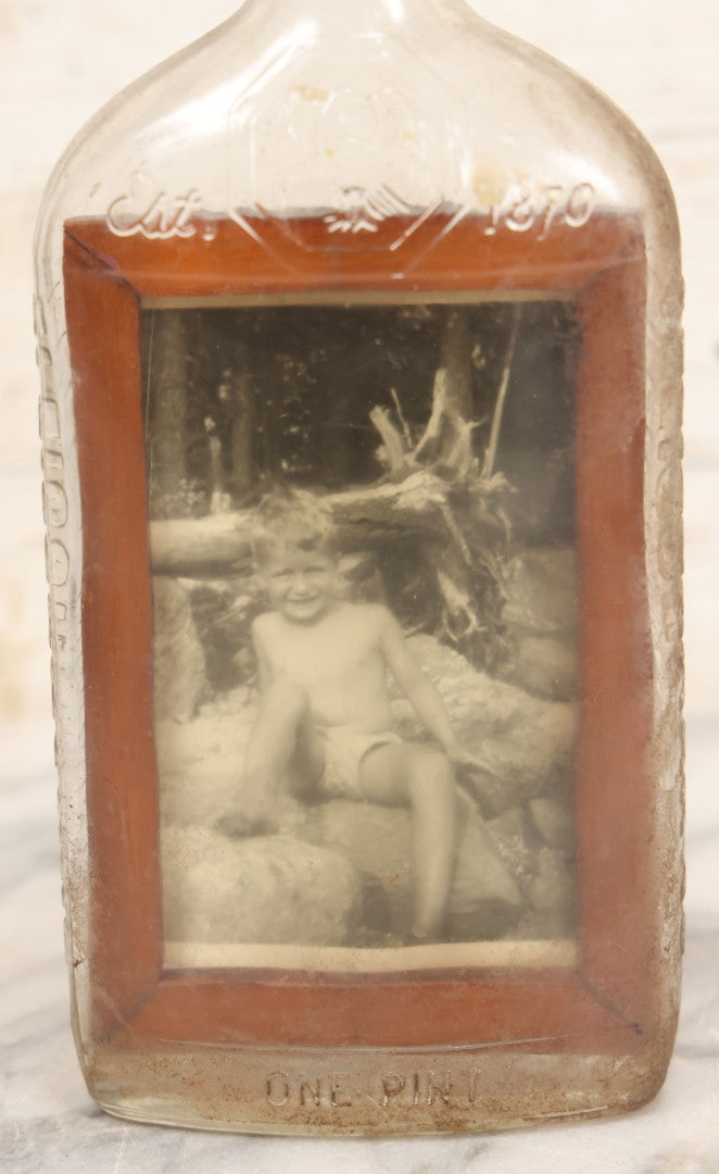 Lot 082 - Vintage Folk Art Whimsy Novelty Photo Frame In Bottle, Photo Of Little Boy... Makes You Think For A Second