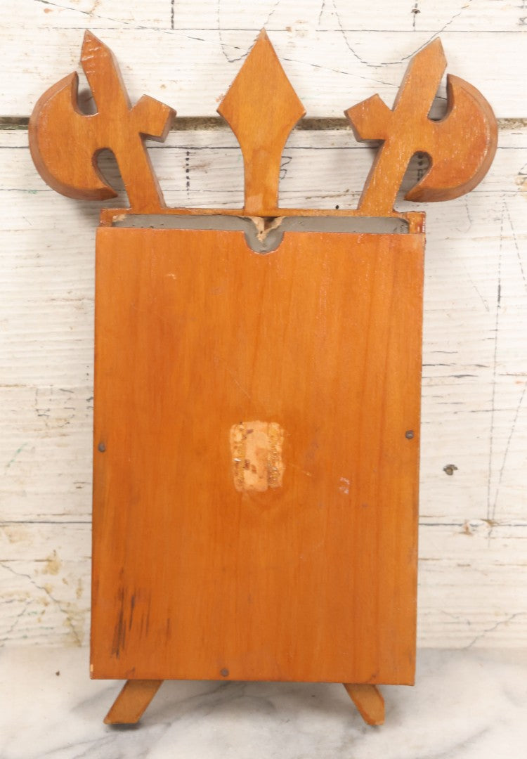 Lot 083 - Antique Folk Art Hand Carved Wooden Photo Frame With Crossed Axes, Spear Motifs, With Cabinet Card Photo Of Little Boy