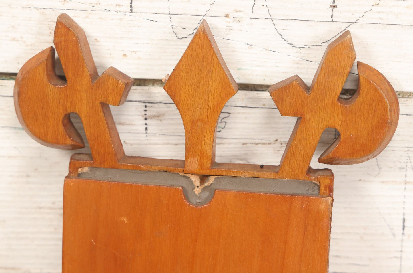 Lot 083 - Antique Folk Art Hand Carved Wooden Photo Frame With Crossed Axes, Spear Motifs, With Cabinet Card Photo Of Little Boy