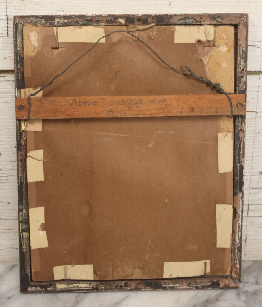 Lot 085 - Antique Photo In Frame Of World War One Era Soldier, Verso Marked "Adios, November 25, 1942"