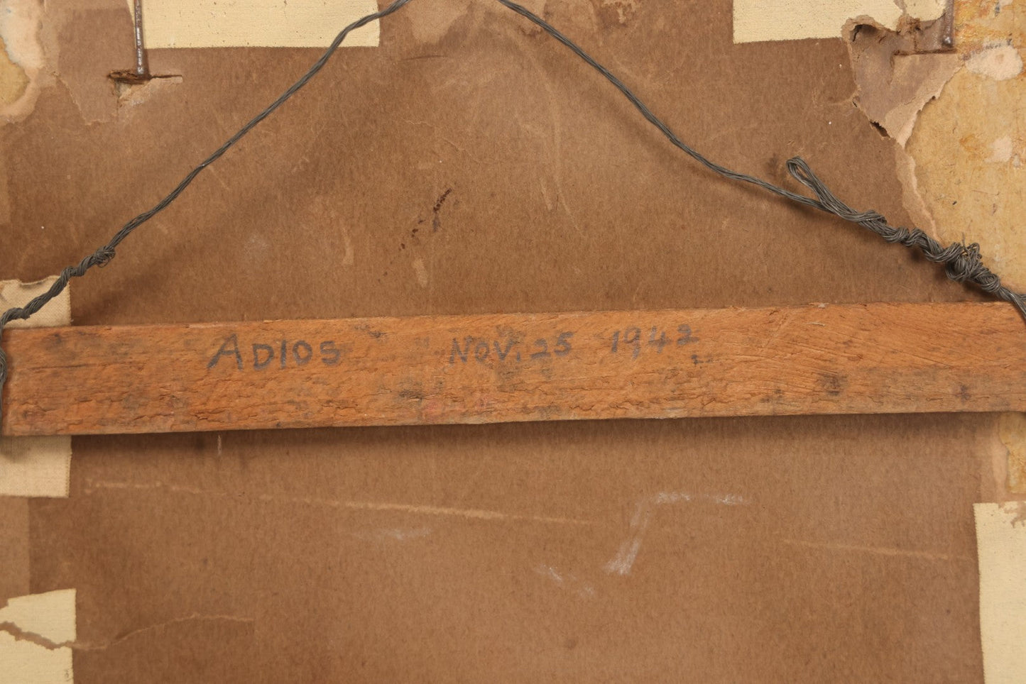 Lot 085 - Antique Photo In Frame Of World War One Era Soldier, Verso Marked "Adios, November 25, 1942"