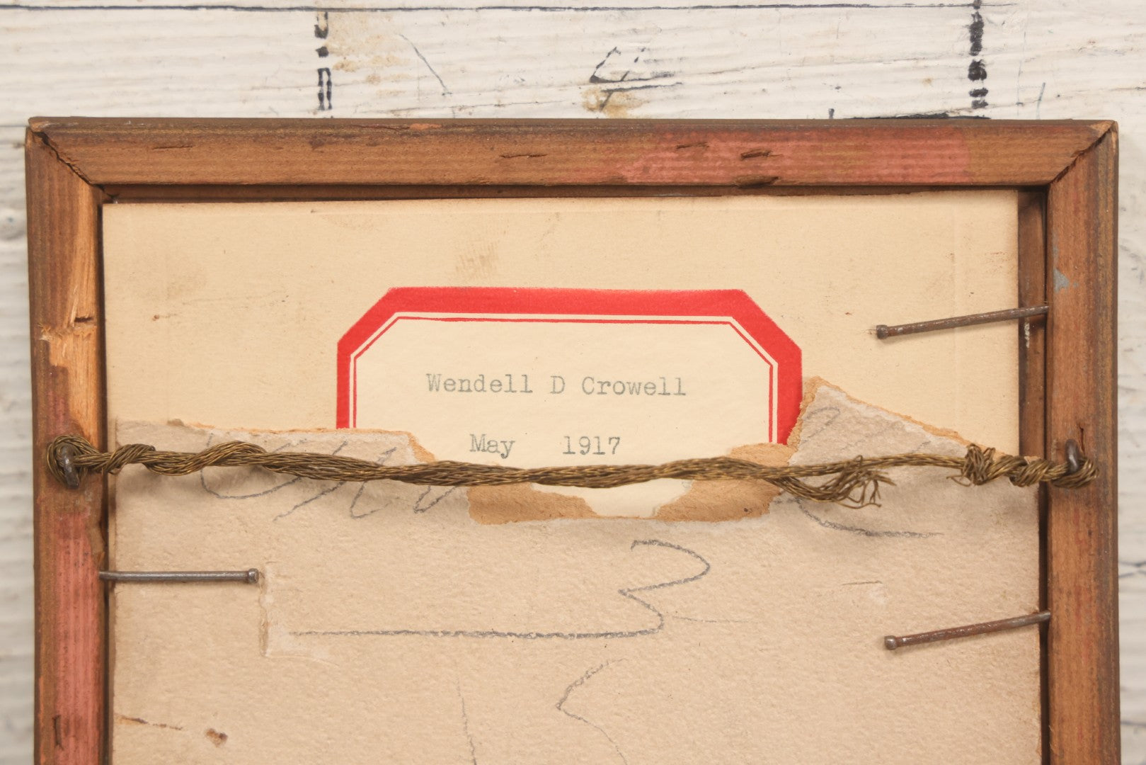 Lot 086 - Antique Photo In Frame Of World War One Era Soldier, Identified On Verso As Wendell D. Crowell, As Photographed May 1917