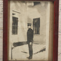 Lot 087 - Antique Snapshot Photo In Frame Of Young Soldier, Other Uniformed Worker, Marked W.D.C. 1914 On Verso, 3-3/4" x 4-3/4"