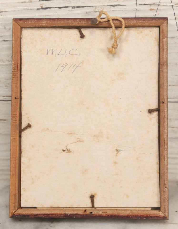 Lot 087 - Antique Snapshot Photo In Frame Of Young Soldier, Other Uniformed Worker, Marked W.D.C. 1914 On Verso