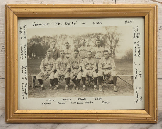 Lot 088 - Antique Framed Team Photo Of The Vermont "Phi Delts" (Fraternity) Baseball Team, 1923, Fully Identified