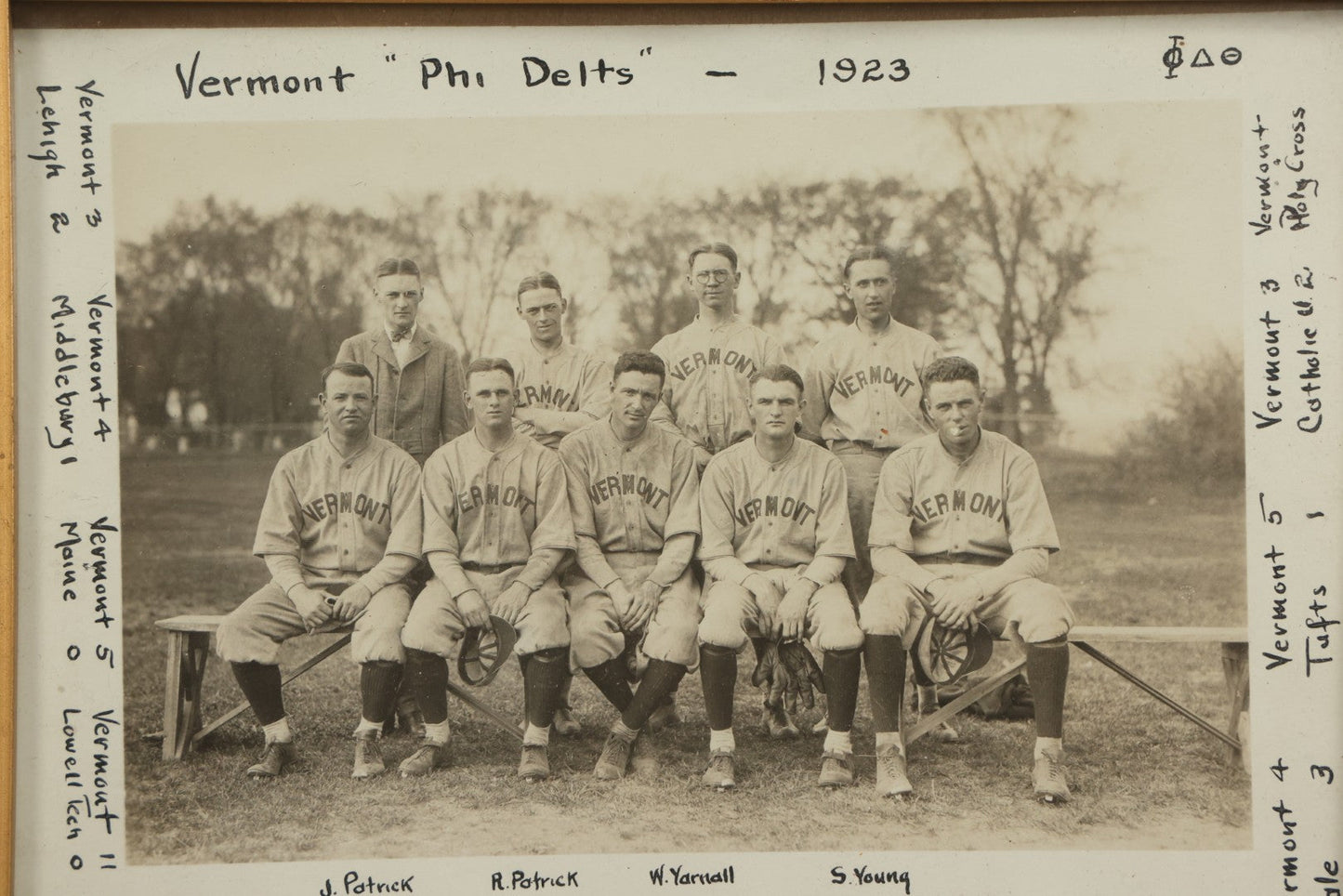 Lot 088 - Antique Framed Team Photo Of The Vermont "Phi Delts" (Fraternity) Baseball Team, 1923, Fully Identified