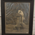 Lot 089 - Antique Photo Clipping Of Dog Drinking From Fountain, In Frame, 13-5/8" x 16-5/8"