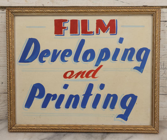 Lot 090 - Vintage "Film Developing And Printing" Hand Painted Photography Studio Sign In Frame