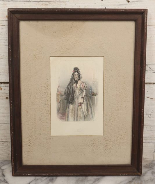 Lot 093 - Antique Hand Colored Engraving In Frame, Titled "Hero," William Shakespeare's "Much Ado About Nothing" Stage Costume Design, Marked J.J. Jenkins, W.J. Edward, In Frame