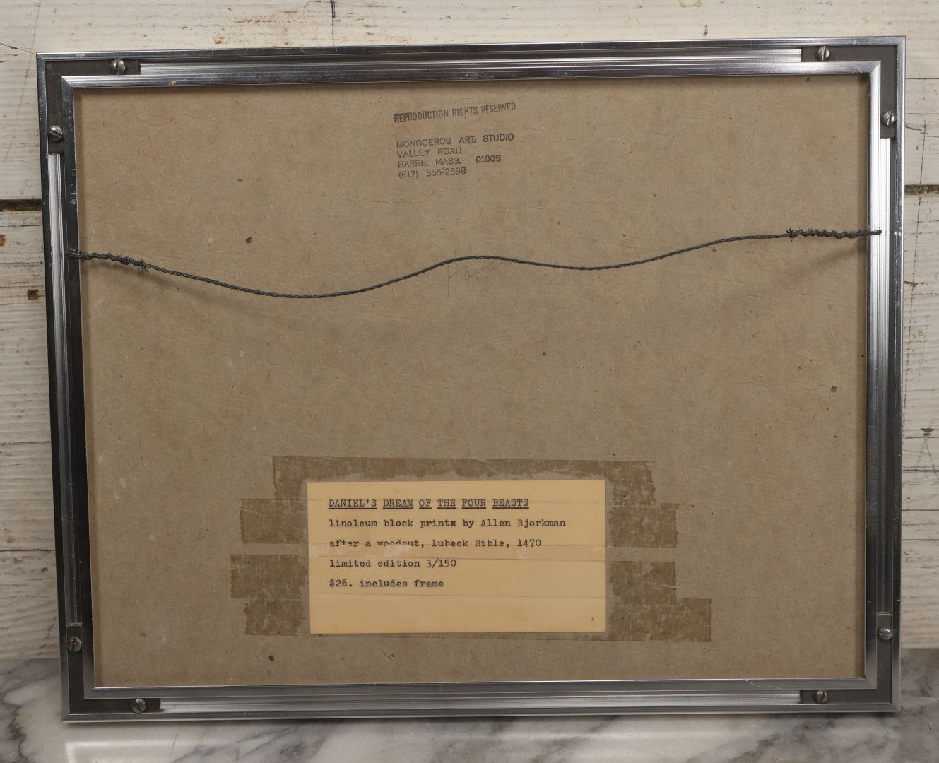 Lot 096 - Vintage Linoleum Block Print Titled "Daniel's Dream Of The Four Beasts" By Allen Bjorkman, After A Woodcut From The Lubeck Bible, 1470, Numbered Limited Edition 3/150, Artist Signed Pencil, Lower Right