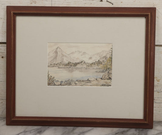 Lot 097 - Antique Watercolor Landscape Painting Of Lakeside Mountains, Signed And Attributed To Charles Albert Burlingame (American, 1860-1930), In Modern Frame